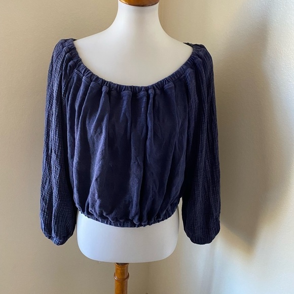 We The Free Women’s Top Size L Blue Parfait Bubble Off Shoulder Blouse Shirt Top - Picture 2 of 9